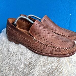 Tommy Bahama Felton nubuck perforated leather slip-on shoes in a brown